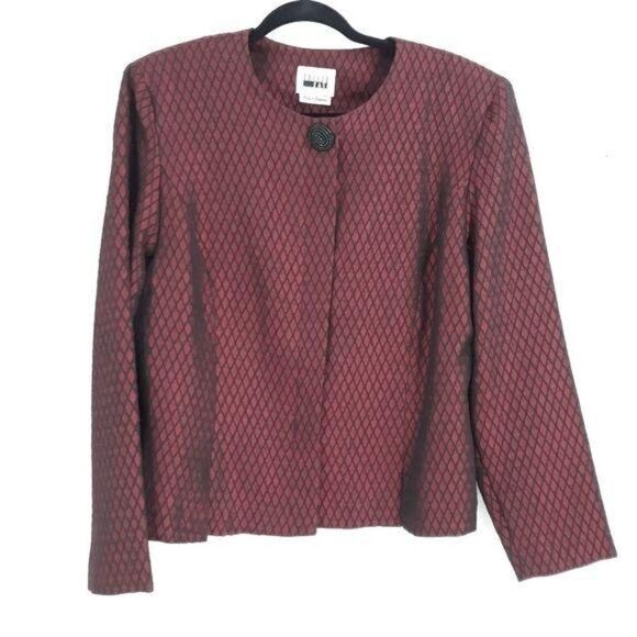80's Leslie Fay Formal Maroon Metallic Diamond Brocade Embroidered Blazer Sz L - Picture 1 of 11